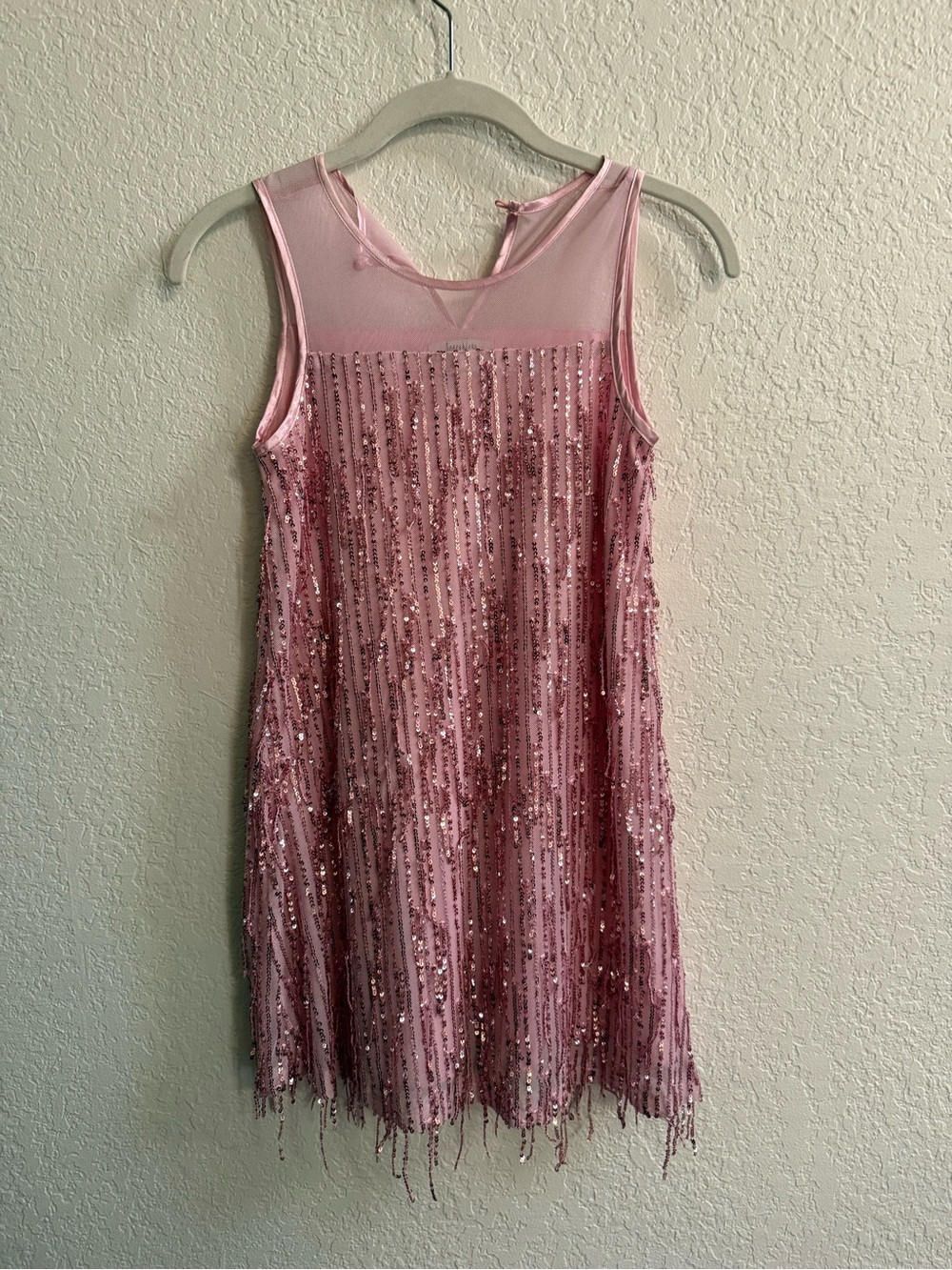 Speechless Pink Sequin Fringe Mesh Yoke Dress